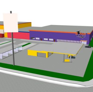 Blick auf die Agip-Tankstelle und das JumpHouse als CAD Animation von Oliver Schilling